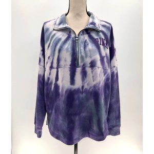 PINK Purple Tie Dye Oversized Varsity Quarter Zip Sweatshirt S